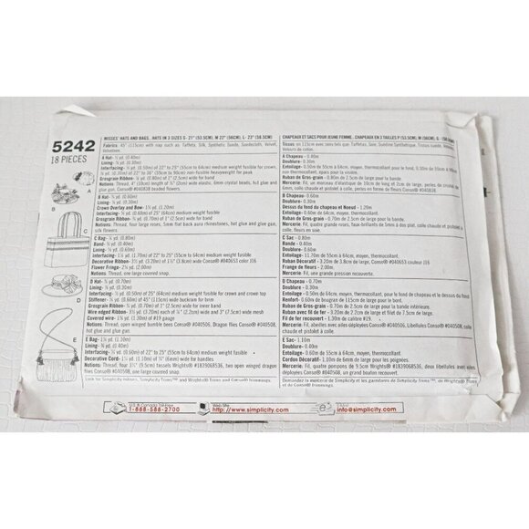 Vintage Simplicity 5242 Sewing Pattern Misses Hats and Bag Accessories Hats in 3 - Picture 3 of 3